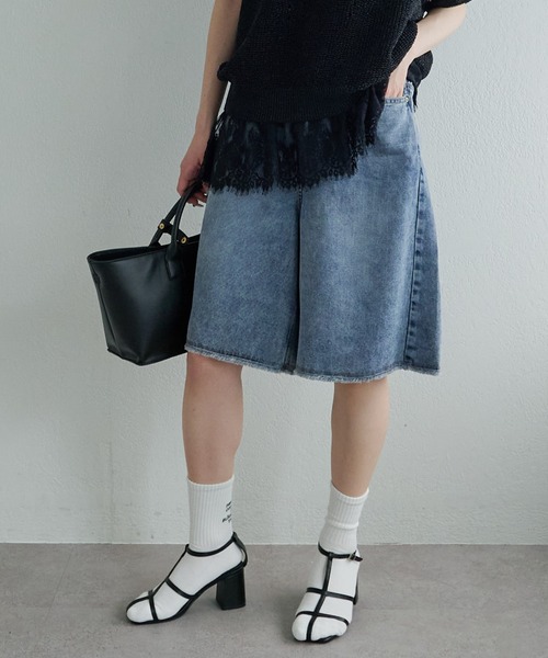 PUAL CE CIN(ピュアルセシン)の「リヨセル混デニム バミューダパンツ(デニムパンツ・レディース・ブルー/インディゴブルー・FREE)」の1枚目の写真