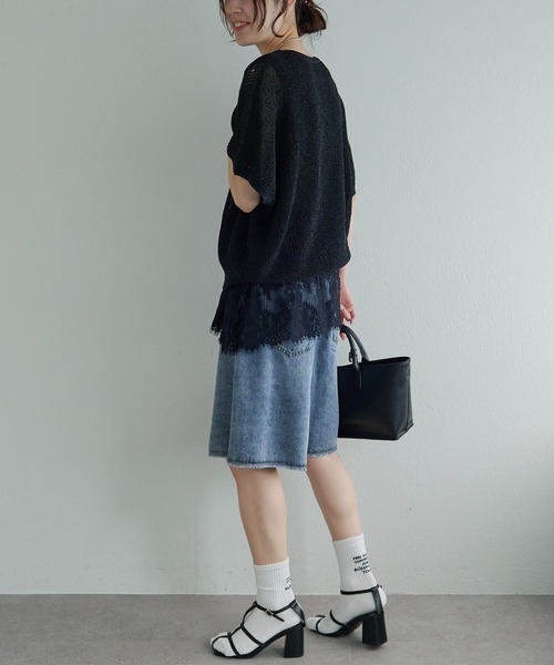 PUAL CE CIN(ピュアルセシン)の「リヨセル混デニム バミューダパンツ(デニムパンツ・レディース・ブルー/インディゴブルー・FREE)」の3枚目の写真
