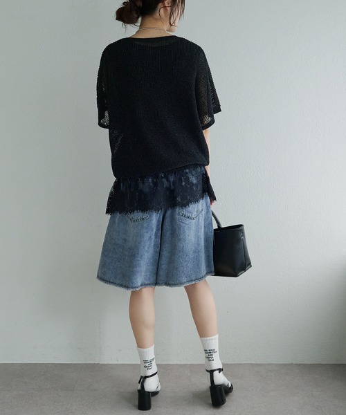 PUAL CE CIN(ピュアルセシン)の「リヨセル混デニム バミューダパンツ(デニムパンツ・レディース・ブルー/インディゴブルー・FREE)」の4枚目の写真