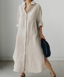 シャツロングワンピース