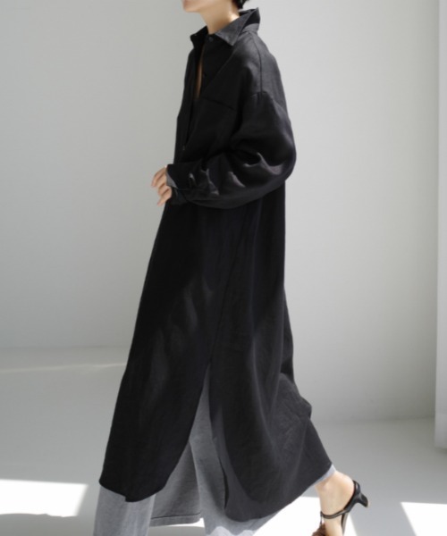 LUCPY(ラクピー)の「シャツロングワンピース(ワンピース・レディース・ブラック/ホワイト・X-LARGE/LARGE/MEDIUM/SMALL)」の4枚目の写真