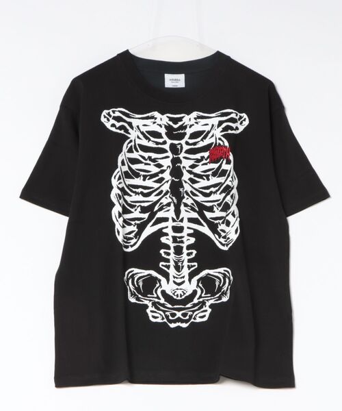Salong hameu(サロン ハミュー)の「SNS映え ボーンプリントTシャツ/骨グラフィック トライバル刺繍/コンパクトシルエット/グランジ 韓国ストリート/ユニセックス(Tシャツ/カットソー・メンズ・カモフラージュ/ブラック系その他/ブラック・M/L/S)」の21枚目の写真