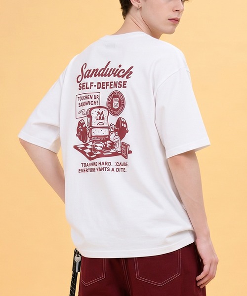 HOOK（フック）の「HOOK -original-　フードモチーフ アメリカンカートゥーンプリント ビッグTシャツ (SS)（Tシャツ/カットソー・メンズ・ライトグレー/ダークグレー/ホワイト系その他/ホワイト/ライトベージュ/ブラック/ホワイト系その他2/ブルー/ブラック系その他・XL/M/L）」の2枚目の写真