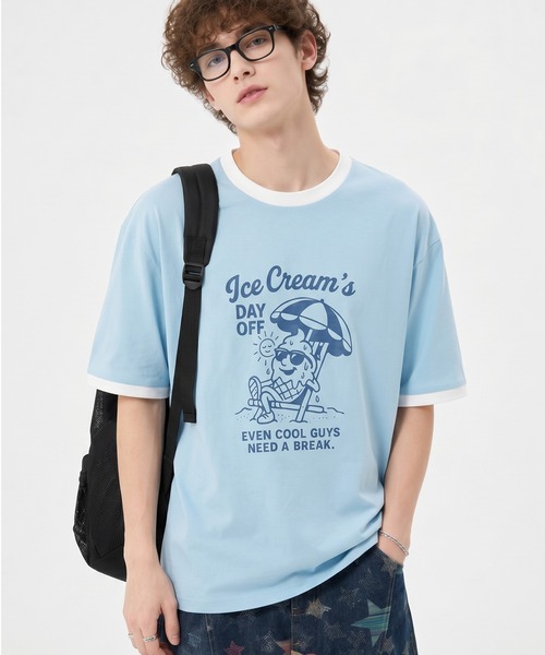 HOOK（フック）の「HOOK -original-　フードモチーフ アメリカンカートゥーンプリント ビッグTシャツ (SS)（Tシャツ/カットソー・メンズ・ライトグレー/ダークグレー/ホワイト系その他/ホワイト/ライトベージュ/ブラック/ホワイト系その他2/ブルー/ブラック系その他・XL/M/L）」の9枚目の写真