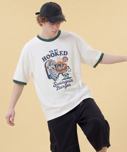 HOOK（フック）の「HOOK -original-　フードモチーフ アメリカンカートゥーンプリント ビッグTシャツ (SS)（Tシャツ/カットソー・メンズ・ライトグレー/ダークグレー/ホワイト系その他/ホワイト/ライトベージュ/ブラック/ホワイト系その他2/ブルー/ブラック系その他・XL/M/L）」の4枚目の写真