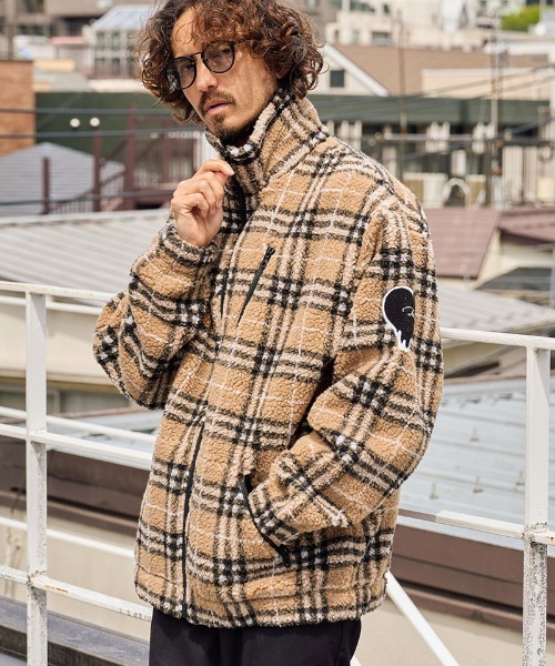 STUD MUFFIN(スタッドマフィン)の「mj11559- ムックボアチェック サガラパッチワークジップアップスタンドカラーブルゾン(624-09219)(ブルゾン・メンズ・ミックスグレー/レッド/ベージュ・2/3/4)」の1枚目の写真