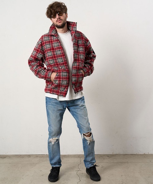 STUD MUFFIN(スタッドマフィン)の「mj11559- ムックボアチェック サガラパッチワークジップアップスタンドカラーブルゾン(624-09219)(ブルゾン・メンズ・ミックスグレー/レッド/ベージュ・2/3/4)」の13枚目の写真