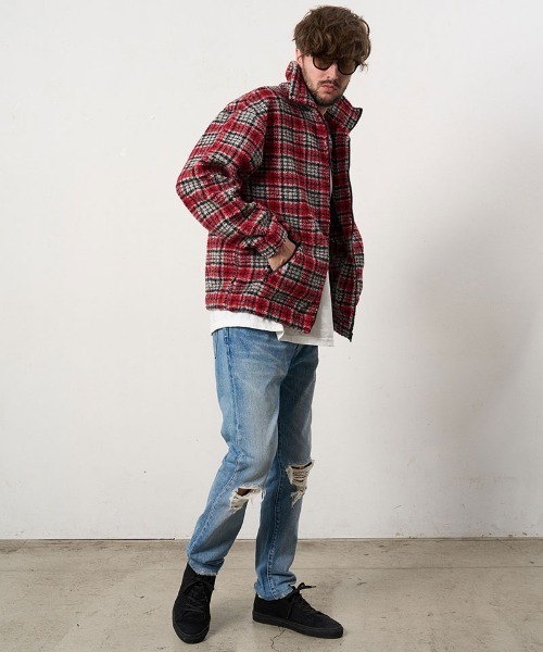 STUD MUFFIN(スタッドマフィン)の「mj11559- ムックボアチェック サガラパッチワークジップアップスタンドカラーブルゾン(624-09219)(ブルゾン・メンズ・ミックスグレー/レッド/ベージュ・2/3/4)」の14枚目の写真