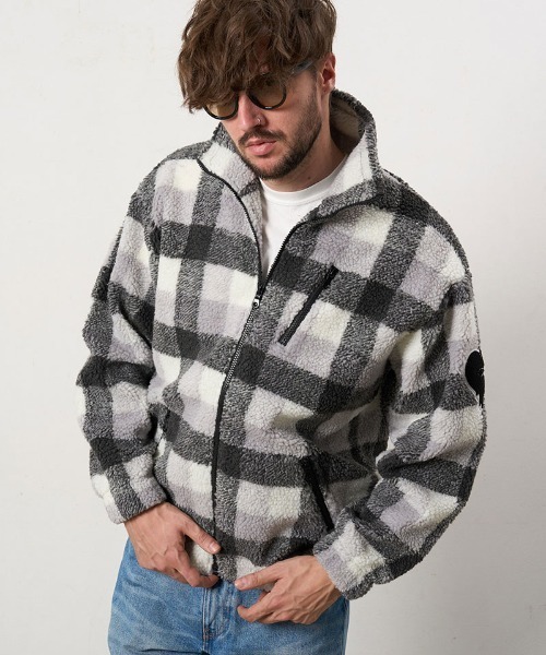 STUD MUFFIN(スタッドマフィン)の「mj11559- ムックボアチェック サガラパッチワークジップアップスタンドカラーブルゾン(624-09219)(ブルゾン・メンズ・ミックスグレー/レッド/ベージュ・2/3/4)」の16枚目の写真