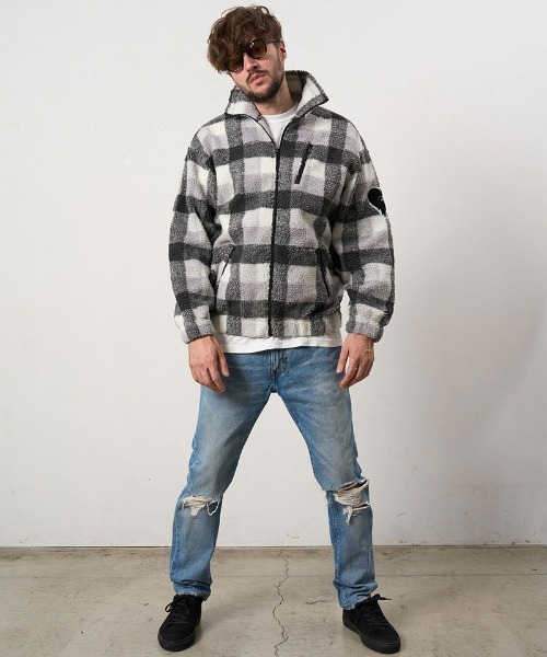 STUD MUFFIN(スタッドマフィン)の「mj11559- ムックボアチェック サガラパッチワークジップアップスタンドカラーブルゾン(624-09219)(ブルゾン・メンズ・ミックスグレー/レッド/ベージュ・2/3/4)」の6枚目の写真