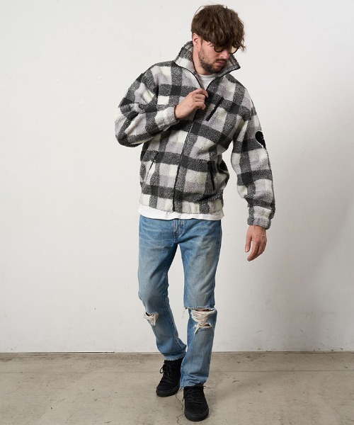 STUD MUFFIN(スタッドマフィン)の「mj11559- ムックボアチェック サガラパッチワークジップアップスタンドカラーブルゾン(624-09219)(ブルゾン・メンズ・ミックスグレー/レッド/ベージュ・2/3/4)」の7枚目の写真