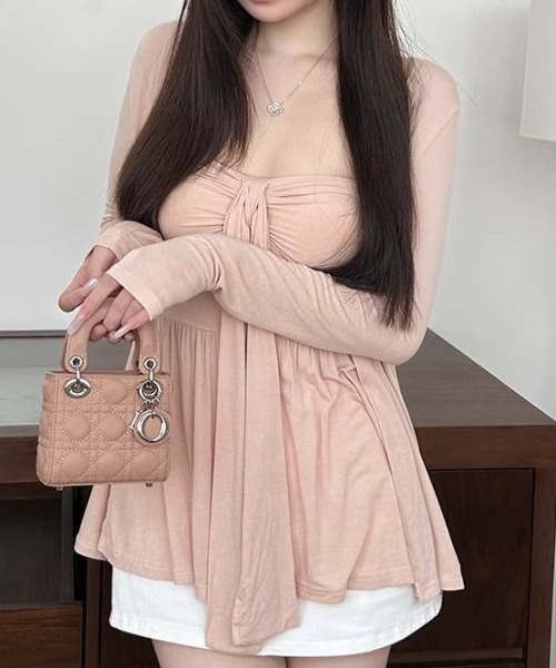 ViViDAY(ビビデー)の「【2点セット】カップ付きノースリーブリボンキャミソール+カーディガン(Tシャツ/カットソー・レディース・ピンク・M)」の12枚目の写真