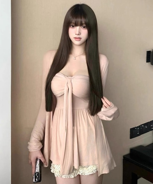 ViViDAY(ビビデー)の「【2点セット】カップ付きノースリーブリボンキャミソール+カーディガン(Tシャツ/カットソー・レディース・ピンク・M)」の13枚目の写真