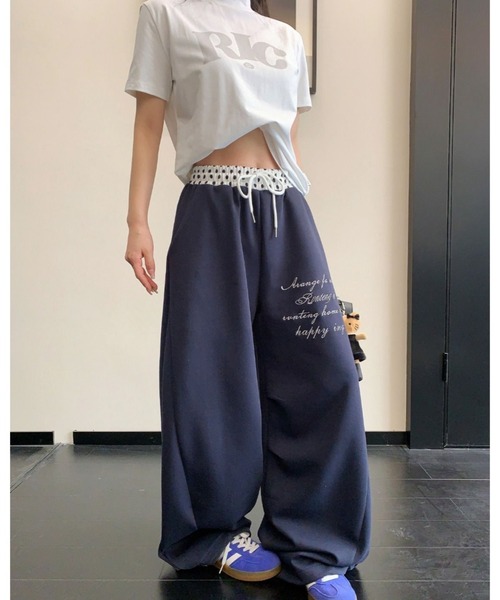 CHEER(チアー)の「ウエストドット 切り替え ワイド スウェットパンツ(裾ドローコード付き)(スウェットパンツ・レディース・ネイビー/ホワイト・L)」の11枚目の写真