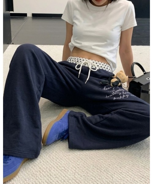 CHEER(チアー)の「ウエストドット 切り替え ワイド スウェットパンツ(裾ドローコード付き)(スウェットパンツ・レディース・ネイビー/ホワイト・L)」の4枚目の写真