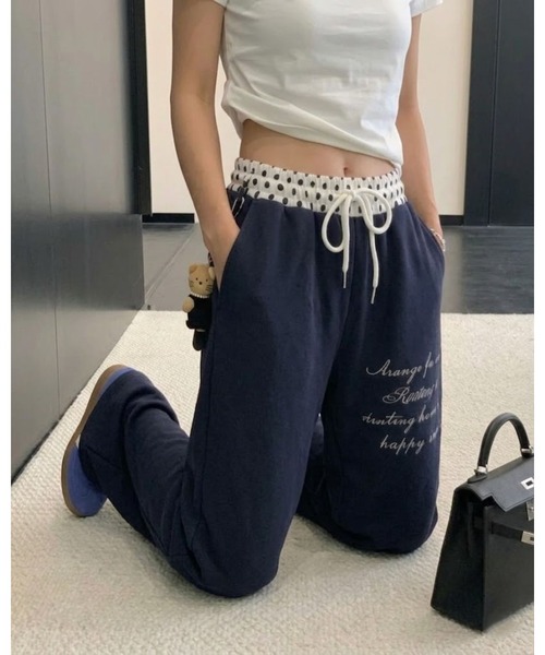 CHEER(チアー)の「ウエストドット 切り替え ワイド スウェットパンツ(裾ドローコード付き)(スウェットパンツ・レディース・ネイビー/ホワイト・L)」の5枚目の写真