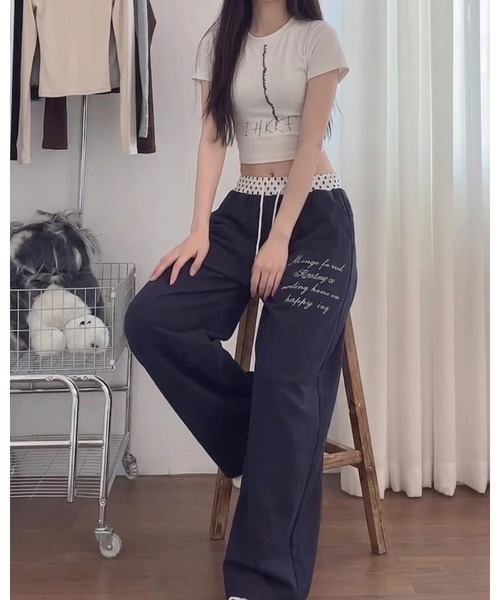 CHEER(チアー)の「ウエストドット 切り替え ワイド スウェットパンツ(裾ドローコード付き)(スウェットパンツ・レディース・ネイビー/ホワイト・L)」の6枚目の写真