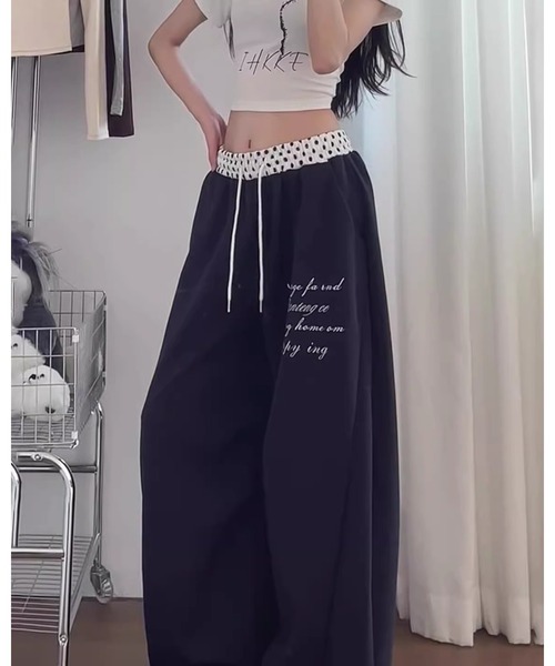 CHEER(チアー)の「ウエストドット 切り替え ワイド スウェットパンツ(裾ドローコード付き)(スウェットパンツ・レディース・ネイビー/ホワイト・L)」の9枚目の写真