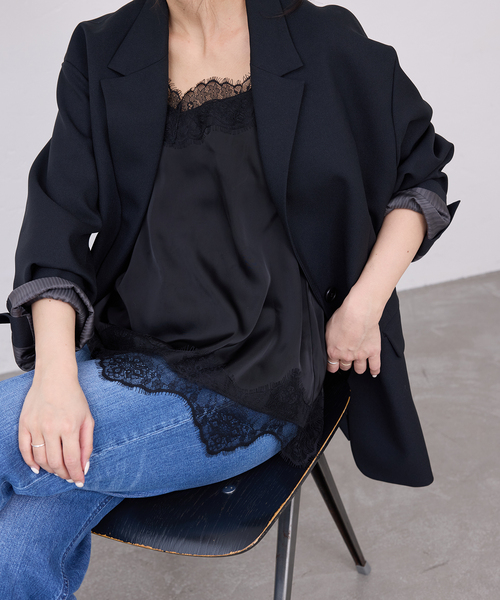 SLOBE IENA(スローブイエナ)の「《追加4》サテンレースキャミソール(キャミソール・レディース・アイボリー/ブラック・FREE)」の2枚目の写真