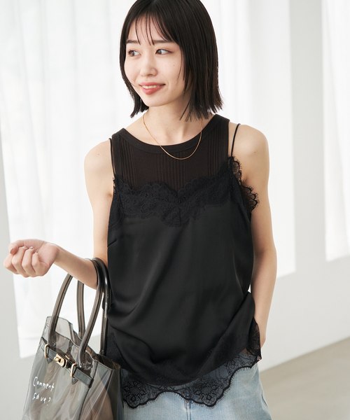 SLOBE IENA(スローブイエナ)の「《追加4》サテンレースキャミソール(キャミソール・レディース・アイボリー/ブラック・FREE)」の14枚目の写真