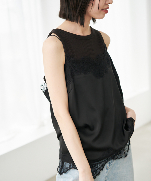 SLOBE IENA(スローブイエナ)の「《追加4》サテンレースキャミソール(キャミソール・レディース・アイボリー/ブラック・FREE)」の16枚目の写真