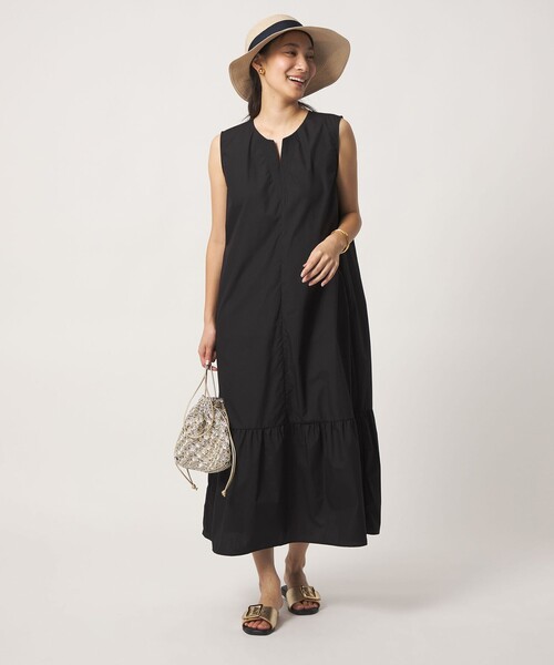 A DAY IN THE LIFE UNITED ARROWS(アデイインザライフユナイテッドアローズ)の「ステッキ キーネック ノースリーブワンピース <A DAY IN THE LIFE>(ワンピース・レディース・ケリーグリーン/ネイビー/ブラック・FREE)」の4枚目の写真