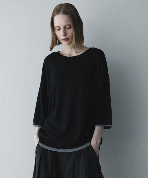 remer(リメール)の「配色フェイクレイヤードサマーニットT / fake layered color summer knit Tee(Tシャツ/カットソー・メンズ・ブラック/チャコールグレー・MEDIUM/SMALL/X-SMALL/LARGE)」の3枚目の写真