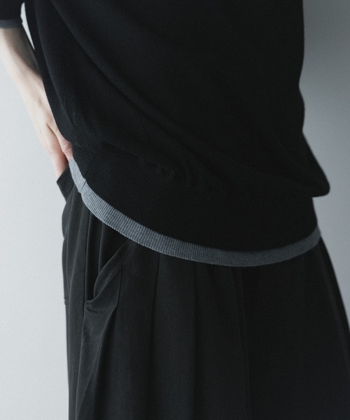 remer(リメール)の「配色フェイクレイヤードサマーニットT / fake layered color summer knit Tee(Tシャツ/カットソー・メンズ・ブラック/チャコールグレー・MEDIUM/SMALL/X-SMALL/LARGE)」の7枚目の写真