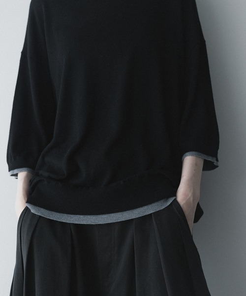 remer(リメール)の「配色フェイクレイヤードサマーニットT / fake layered color summer knit Tee(Tシャツ/カットソー・メンズ・ブラック/チャコールグレー・MEDIUM/SMALL/X-SMALL/LARGE)」の8枚目の写真