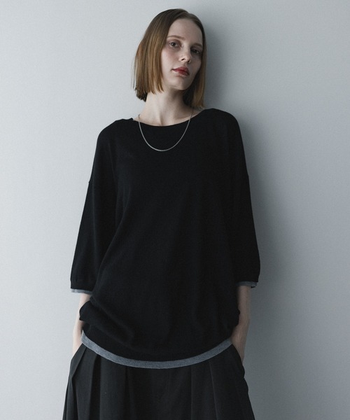 remer(リメール)の「配色フェイクレイヤードサマーニットT / fake layered color summer knit Tee(Tシャツ/カットソー・メンズ・ブラック/チャコールグレー・MEDIUM/SMALL/X-SMALL/LARGE)」の6枚目の写真