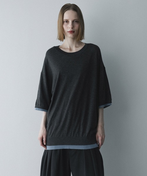 remer(リメール)の「配色フェイクレイヤードサマーニットT / fake layered color summer knit Tee(Tシャツ/カットソー・メンズ・ブラック/チャコールグレー・MEDIUM/SMALL/X-SMALL/LARGE)」の11枚目の写真