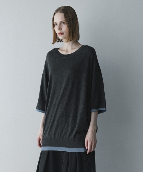 remer(リメール)の「配色フェイクレイヤードサマーニットT / fake layered color summer knit Tee(Tシャツ/カットソー・メンズ・ブラック/チャコールグレー・MEDIUM/SMALL/X-SMALL/LARGE)」の12枚目の写真