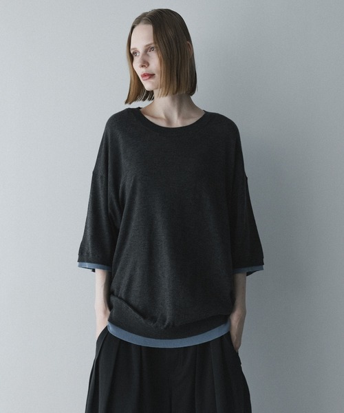 remer(リメール)の「配色フェイクレイヤードサマーニットT / fake layered color summer knit Tee(Tシャツ/カットソー・メンズ・ブラック/チャコールグレー・MEDIUM/SMALL/X-SMALL/LARGE)」の13枚目の写真