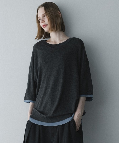 remer(リメール)の「配色フェイクレイヤードサマーニットT / fake layered color summer knit Tee(Tシャツ/カットソー・メンズ・ブラック/チャコールグレー・MEDIUM/SMALL/X-SMALL/LARGE)」の10枚目の写真