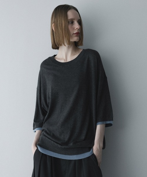 remer(リメール)の「配色フェイクレイヤードサマーニットT / fake layered color summer knit Tee(Tシャツ/カットソー・メンズ・ブラック/チャコールグレー・MEDIUM/SMALL/X-SMALL/LARGE)」の9枚目の写真