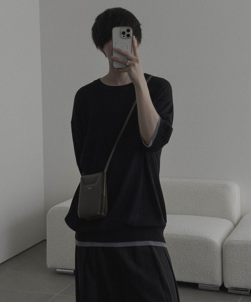 remer(リメール)の「配色フェイクレイヤードサマーニットT / fake layered color summer knit Tee(Tシャツ/カットソー・メンズ・ブラック/チャコールグレー・MEDIUM/SMALL/X-SMALL/LARGE)」の15枚目の写真