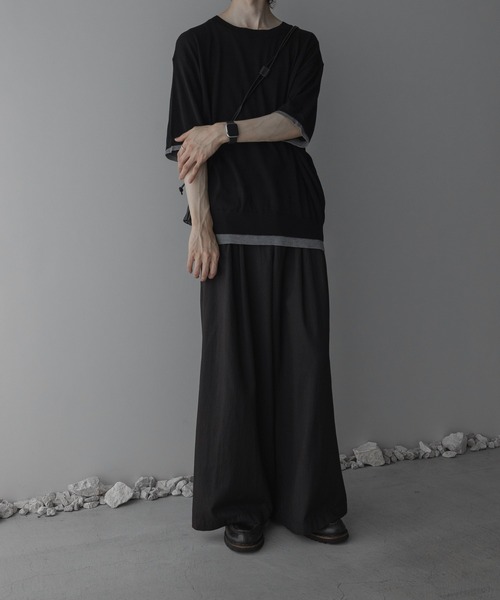 remer(リメール)の「配色フェイクレイヤードサマーニットT / fake layered color summer knit Tee(Tシャツ/カットソー・メンズ・ブラック/チャコールグレー・MEDIUM/SMALL/X-SMALL/LARGE)」の14枚目の写真