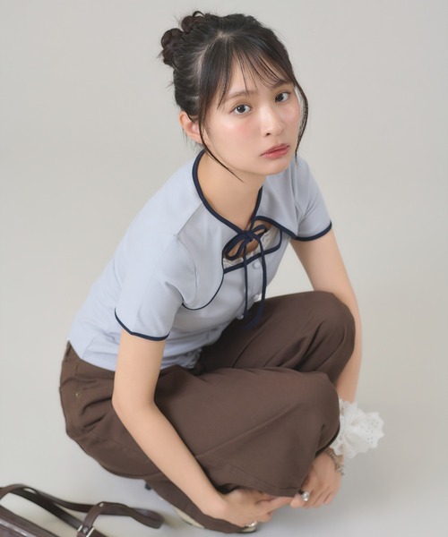 apres jour mignon（アプレジュールミニョン）の「フロントオープントップス（Tシャツ/カットソー・レディース・ブルー/ブラック/ネイビー・フリー/LARGE）」の3枚目の写真