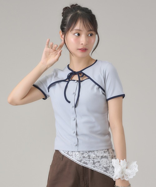 apres jour mignon（アプレジュールミニョン）の「フロントオープントップス（Tシャツ/カットソー・レディース・ブルー/ブラック/ネイビー・フリー/LARGE）」の18枚目の写真