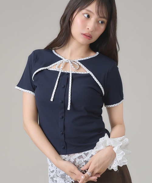 apres jour mignon（アプレジュールミニョン）の「フロントオープントップス（Tシャツ/カットソー・レディース・ブルー/ブラック/ネイビー・フリー/LARGE）」の10枚目の写真