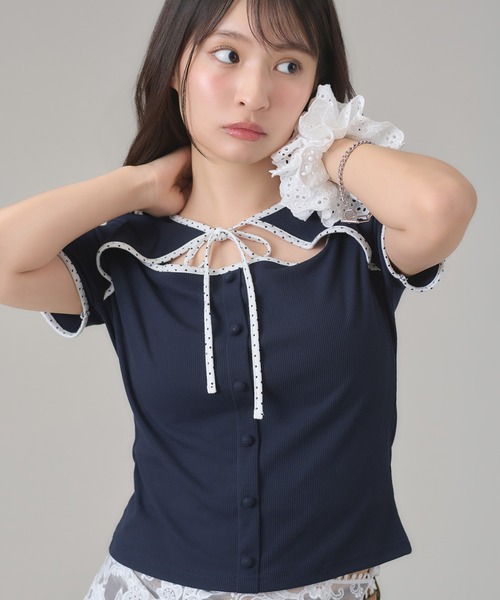 apres jour mignon（アプレジュールミニョン）の「フロントオープントップス（Tシャツ/カットソー・レディース・ブルー/ブラック/ネイビー・フリー/LARGE）」の8枚目の写真