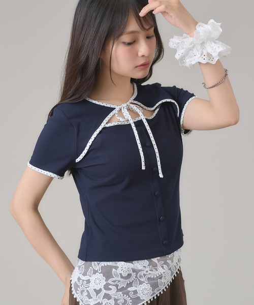apres jour mignon（アプレジュールミニョン）の「フロントオープントップス（Tシャツ/カットソー・レディース・ブルー/ブラック/ネイビー・フリー/LARGE）」の7枚目の写真