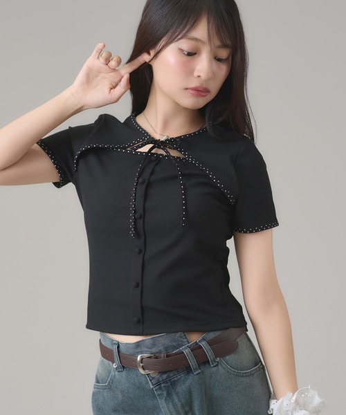 apres jour mignon（アプレジュールミニョン）の「フロントオープントップス（Tシャツ/カットソー・レディース・ブルー/ブラック/ネイビー・フリー/LARGE）」の12枚目の写真