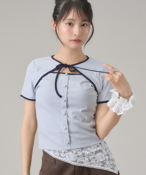 apres jour mignon（アプレジュールミニョン）の「フロントオープントップス（Tシャツ/カットソー・レディース・ブルー/ブラック/ネイビー・フリー/LARGE）」の14枚目の写真