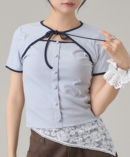 apres jour mignon（アプレジュールミニョン）の「フロントオープントップス（Tシャツ/カットソー・レディース・ブルー/ブラック/ネイビー・フリー/LARGE）」の15枚目の写真