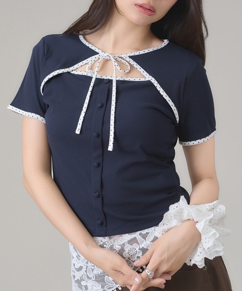 apres jour mignon（アプレジュールミニョン）の「フロントオープントップス（Tシャツ/カットソー・レディース・ブルー/ブラック/ネイビー・フリー/LARGE）」の13枚目の写真