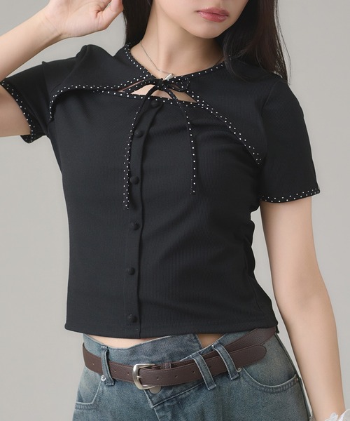 apres jour mignon（アプレジュールミニョン）の「フロントオープントップス（Tシャツ/カットソー・レディース・ブルー/ブラック/ネイビー・フリー/LARGE）」の11枚目の写真
