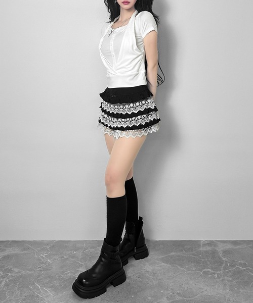 FOLLOWIN(フォロウィン)の「【3color 】リボンポイントレースティアードスカート(スカート・レディース・グレー/ブラック/ホワイト・FREE)」の22枚目の写真