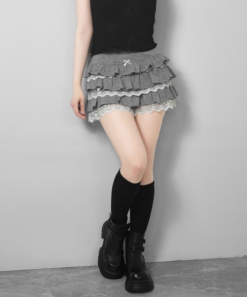 FOLLOWIN(フォロウィン)の「【3color 】リボンポイントレースティアードスカート(スカート・レディース・グレー/ブラック/ホワイト・FREE)」の7枚目の写真