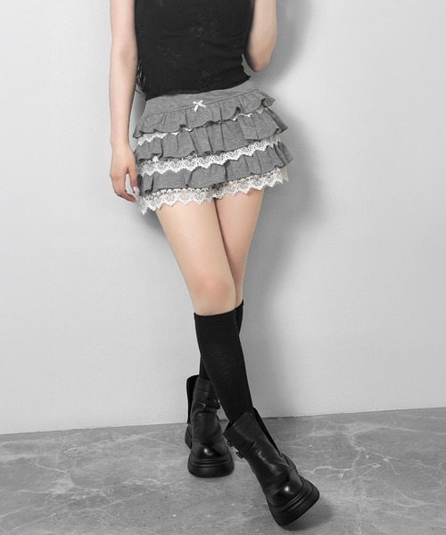 FOLLOWIN(フォロウィン)の「【3color 】リボンポイントレースティアードスカート(スカート・レディース・グレー/ブラック/ホワイト・FREE)」の8枚目の写真